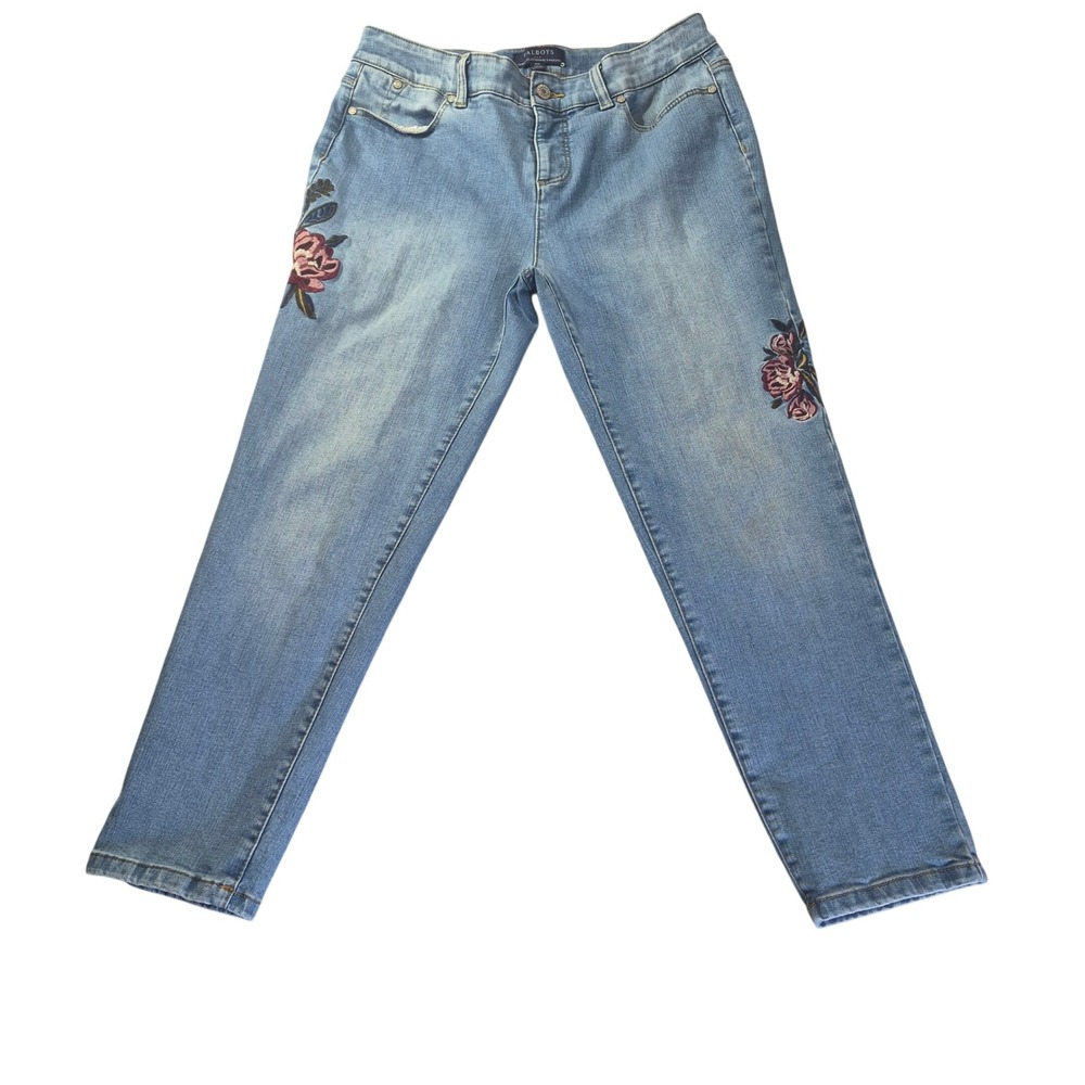 Talbots Simply Flattering 5-Pocket Womens 10P Ankle Floral Embroidered Jeans